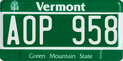 VT license plate AOP958