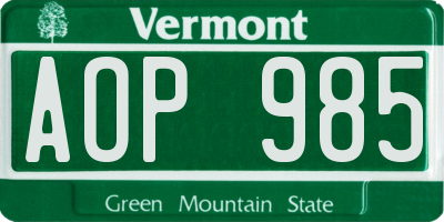 VT license plate AOP985