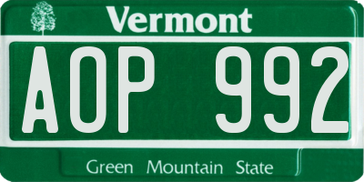 VT license plate AOP992