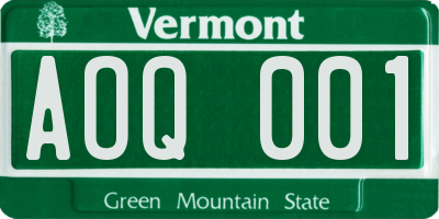 VT license plate AOQ001