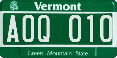 VT license plate AOQ010
