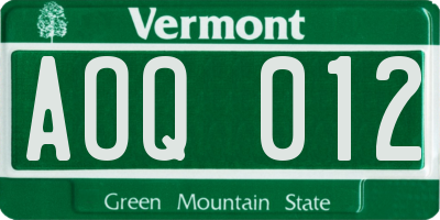 VT license plate AOQ012