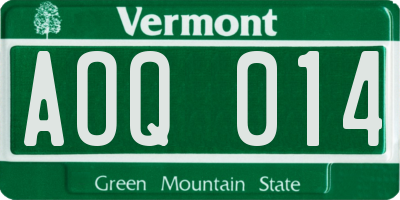 VT license plate AOQ014