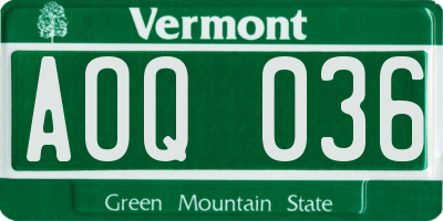 VT license plate AOQ036