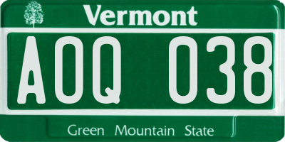 VT license plate AOQ038