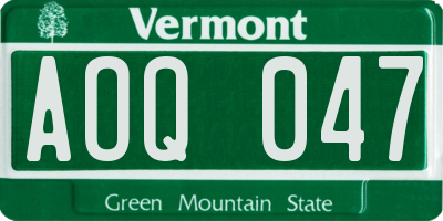 VT license plate AOQ047