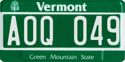 VT license plate AOQ049