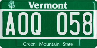 VT license plate AOQ058