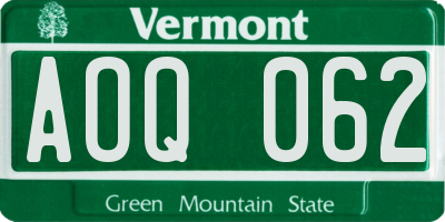 VT license plate AOQ062
