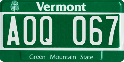VT license plate AOQ067