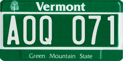 VT license plate AOQ071