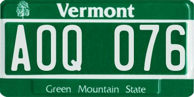 VT license plate AOQ076