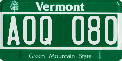 VT license plate AOQ080