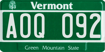 VT license plate AOQ092