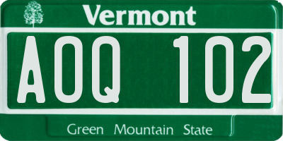 VT license plate AOQ102