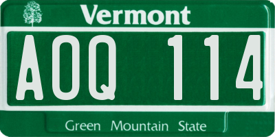 VT license plate AOQ114