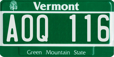 VT license plate AOQ116
