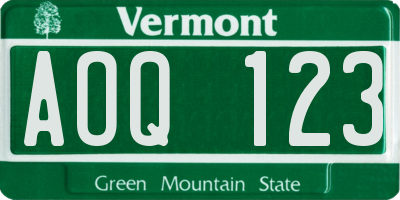 VT license plate AOQ123