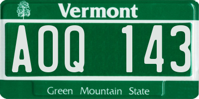 VT license plate AOQ143