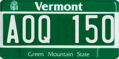 VT license plate AOQ150