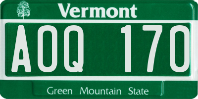 VT license plate AOQ170