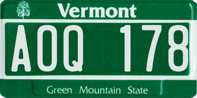 VT license plate AOQ178