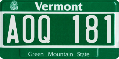 VT license plate AOQ181