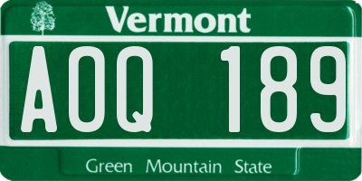 VT license plate AOQ189