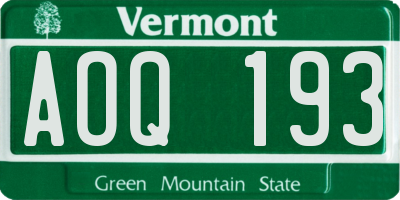 VT license plate AOQ193