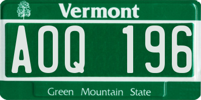 VT license plate AOQ196