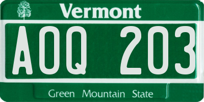 VT license plate AOQ203