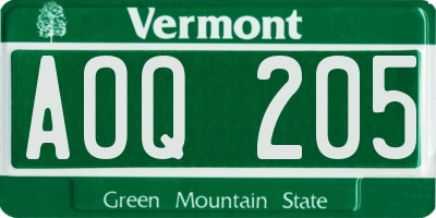 VT license plate AOQ205