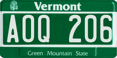 VT license plate AOQ206