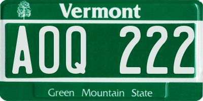 VT license plate AOQ222