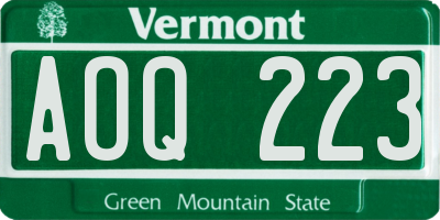 VT license plate AOQ223