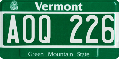 VT license plate AOQ226