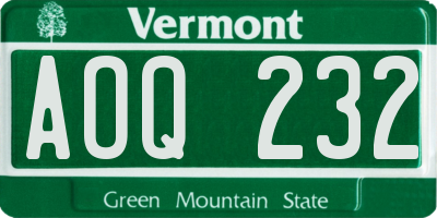 VT license plate AOQ232