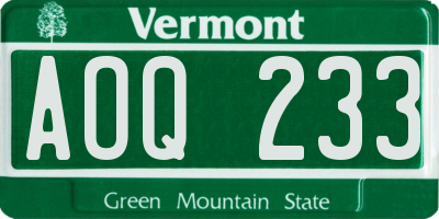 VT license plate AOQ233