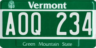 VT license plate AOQ234