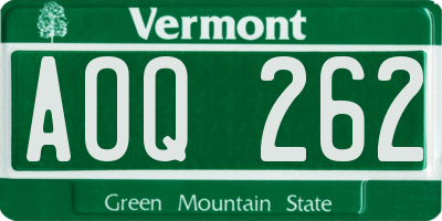 VT license plate AOQ262
