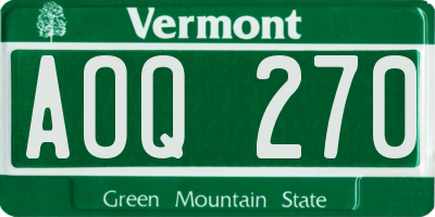 VT license plate AOQ270