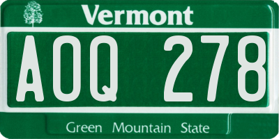VT license plate AOQ278