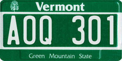 VT license plate AOQ301