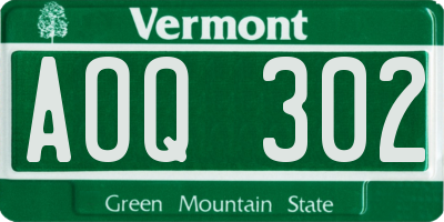 VT license plate AOQ302