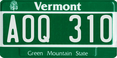 VT license plate AOQ310