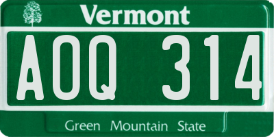 VT license plate AOQ314