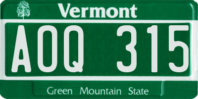 VT license plate AOQ315