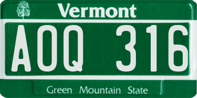 VT license plate AOQ316