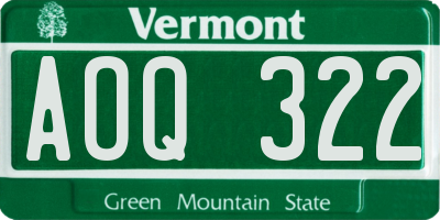 VT license plate AOQ322