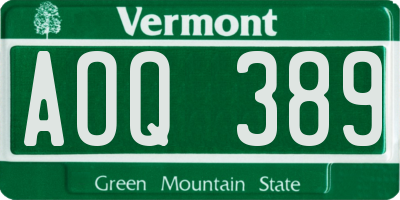 VT license plate AOQ389
